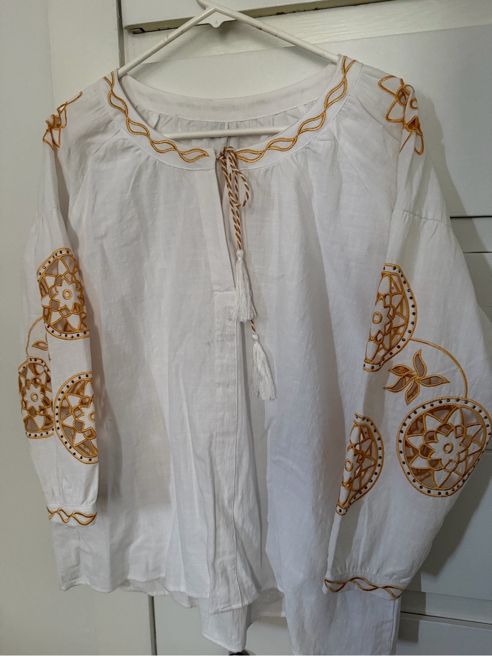 White Embroidered Long Sleeve Boho Dress Size XL - Picture 1 of 9